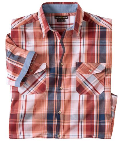 Men's Country Checked Shirt - Ecru Salmon Red Navy