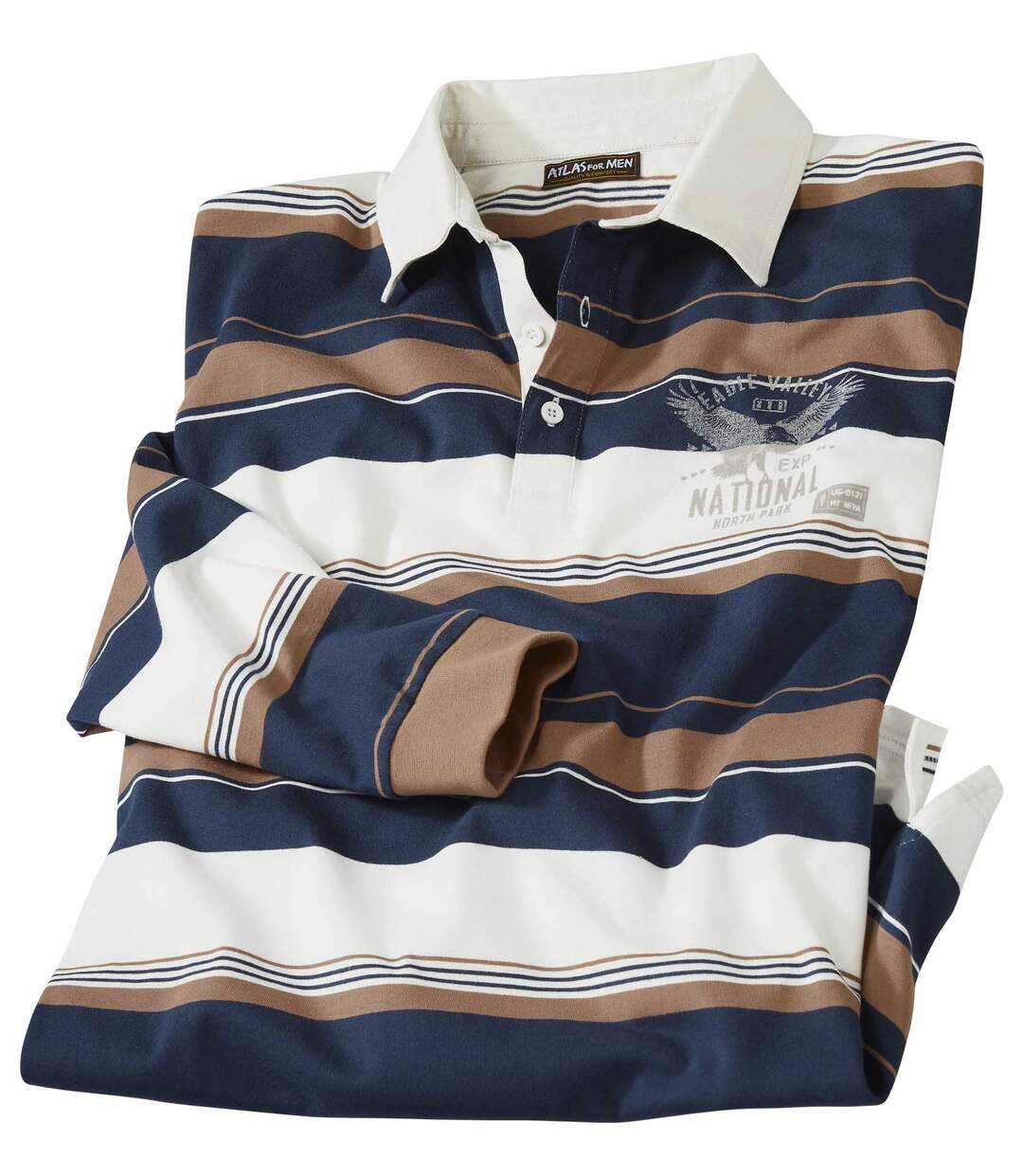 Men's Eagle Print Polo Shirt - Navy Camel Ecru-2