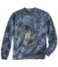 Men's Blue Wolf Print Brushed Fleece Sweatshirt