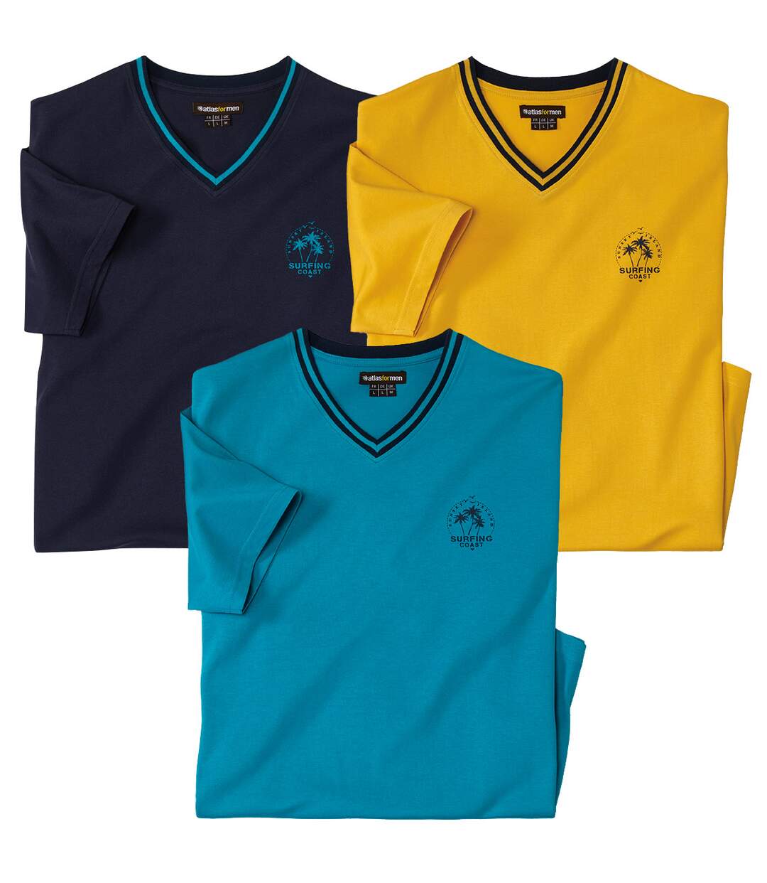 Lot de 3 Tee-Shirts col V Surfing Coast