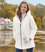 Women's White Hooded Microtech Parka Coat - Water-Repellent - Full Zip