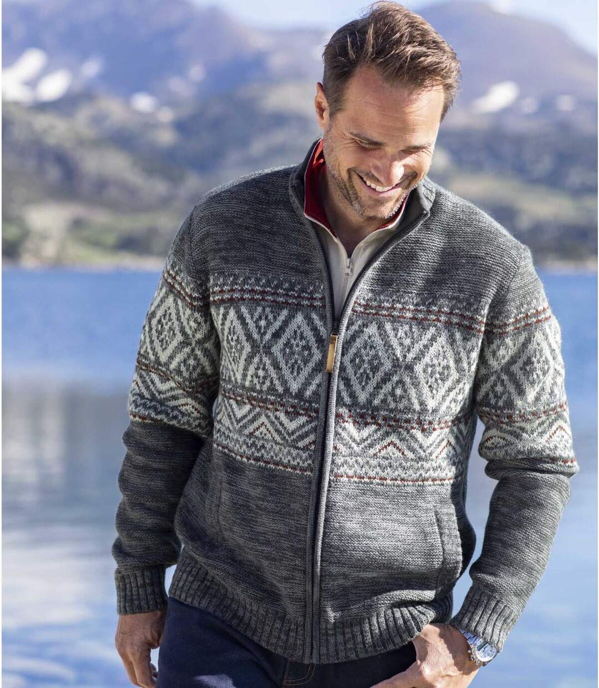 Men's Anthracite Patterned Knitted Jacket Atlas For Men