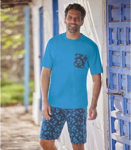 Men's Jersey Pajama Short Set - Blue Navy 