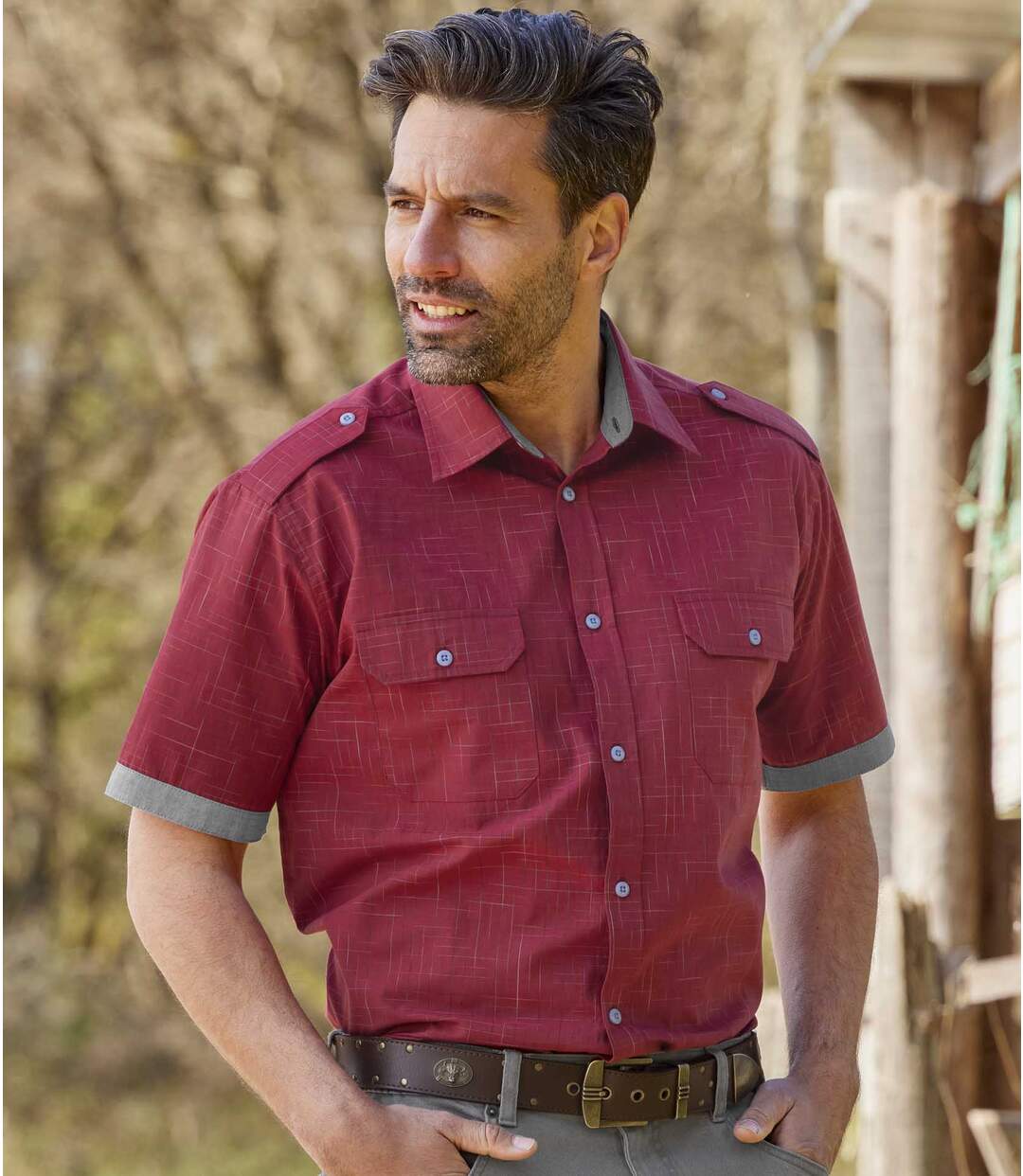 Men's Red Short-Sleeved Poplin Shirt Atlas For Men