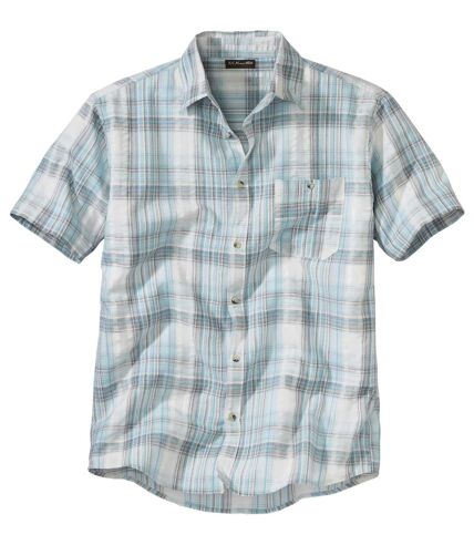 Men's Turquoise Checked Shirt - Waffle-Effect