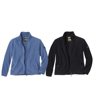 Pack of 2 Men's Microfleece Full Zip Jackets - Black Blue