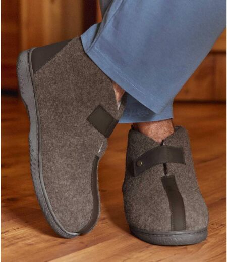 Men's Brown Sherpa-Lined Slipper Boots