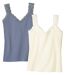 Pack of 2 Women's Lace Vest Tops - Blue Ecru