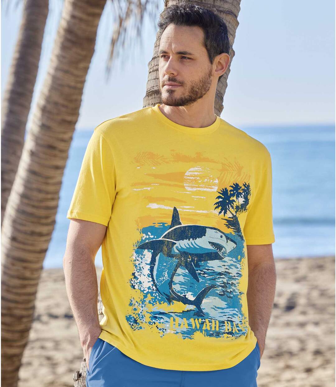 Men's Yellow Beach Print T-Shirt  Atlas For Men
