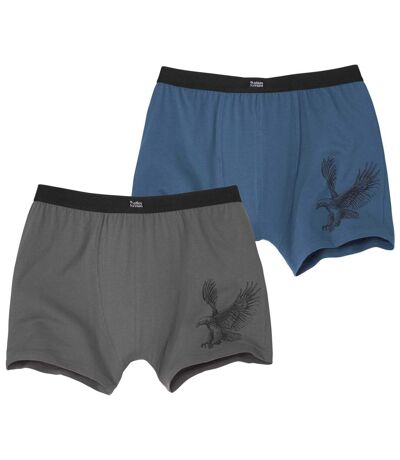 Pack of 2 Men's Stretch Boxer Shorts - Grey Blue 
