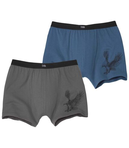 Pack of 2 Men's Stretch Boxer Shorts - Gray Blue