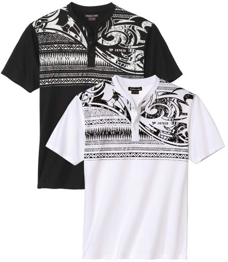 Le Lot de 2 Tee-Shirts Boutonnés Imprimé Tahitien