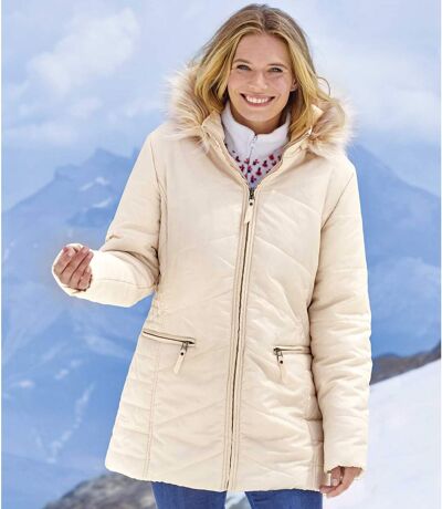 Women's Quilted Parka with Faux-Fur Hood - Water-Repellent - Full Zip