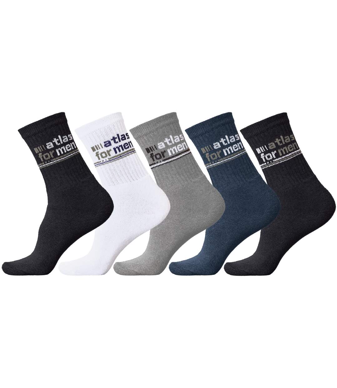 Pack of 5 Pairs of Men's Sports Socks - White Blue Grey Black-1