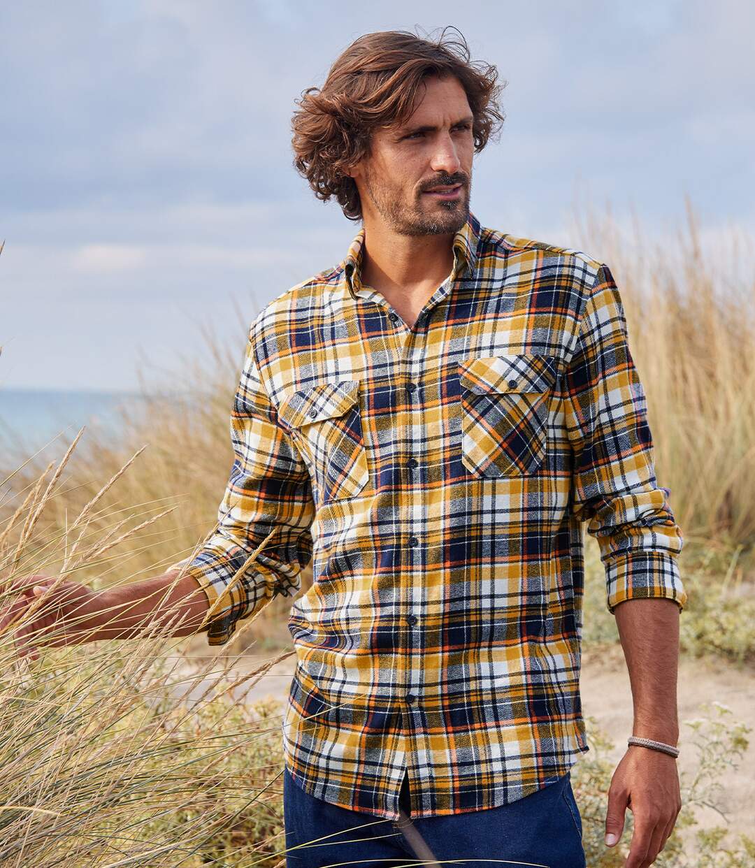 Men's Ochre Checked Flannel Shirt 