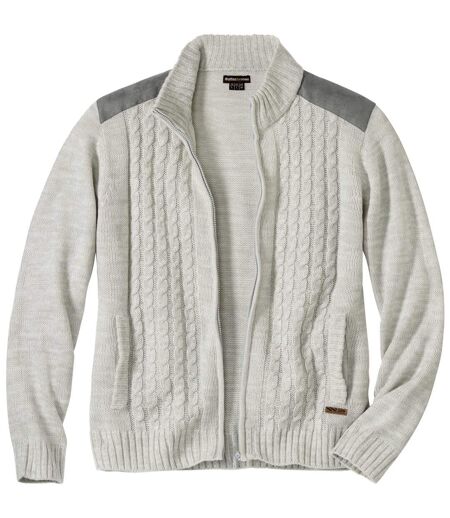 Pletený svetr s ramenními vsadkami z imitace semiše