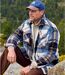 Men's Checked Fleece Jacket - Ecru Navy Brown