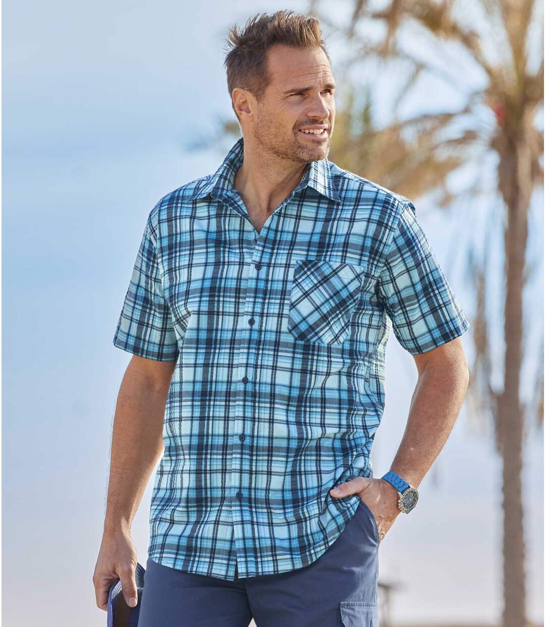 Men's Turquoise Seersucker Shirt Atlas For Men