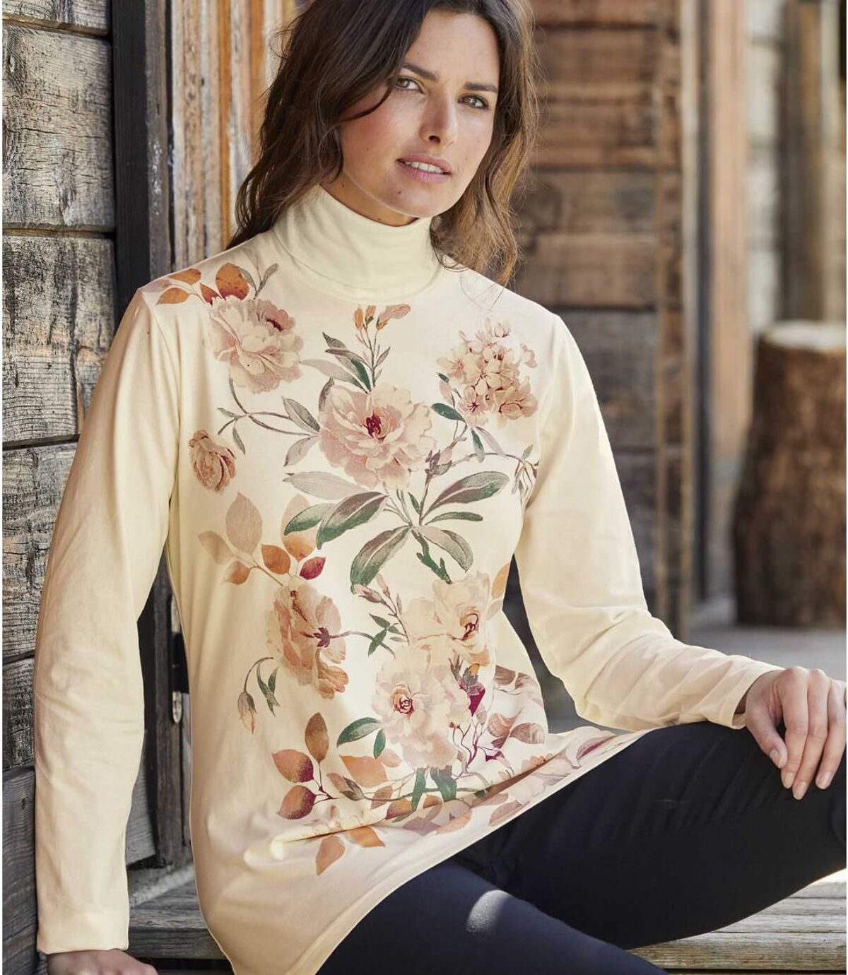 Nyomtatott rózsa mintás, garbó nyakú aláöltöző pulóver Atlas For Men
