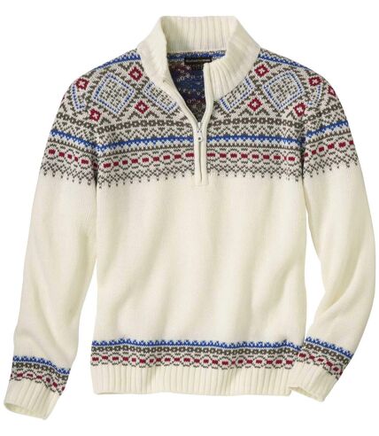 Men's Ecru Patterned Sweater 