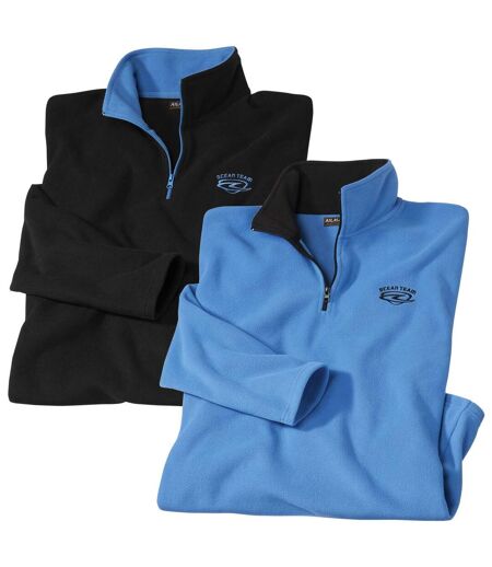 Pack of 2 Men's Embroidered Microfleece Pullovers - Black Blue
