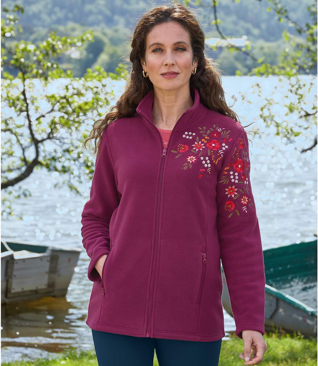 Women's Plum Embroidered Fleece Jacket-1