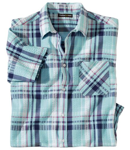 Men's Turquoise Checked Waffle Shirt