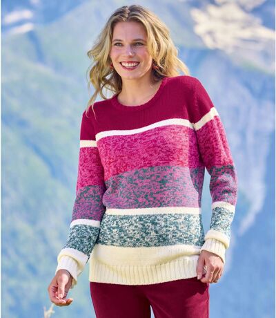 Melierter Strickpullover mit Blockstreifen