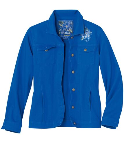 Blaue Twill-Jacke mit Zierstickerei