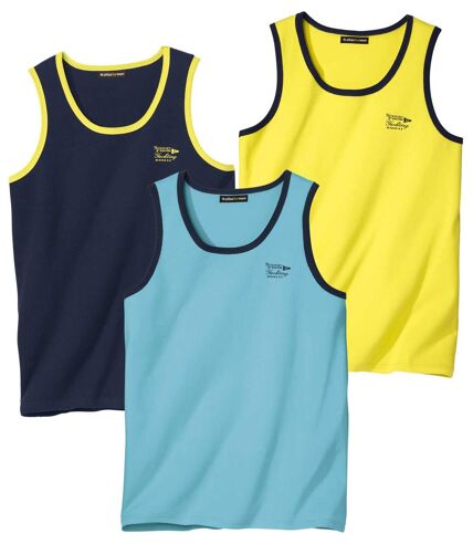 Pack of 3 Men's Vests - Navy Turquoise Yellow