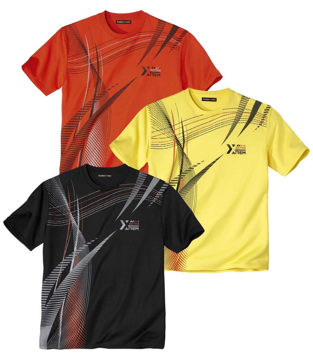 Pack of 3 Men's Graphic T-Shirts - Orange Yellow Black  Atlas For Men