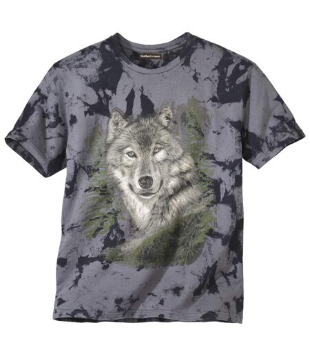 Men's Wolf Print Tie-Dye T-Shirt - Anthracite