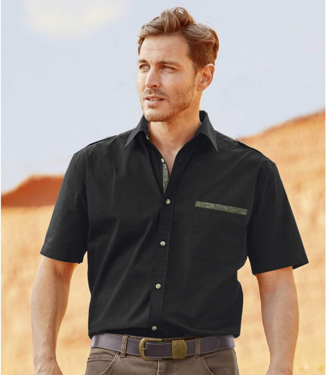 Chemise Noire Détails Camouflage  Atlas For Men