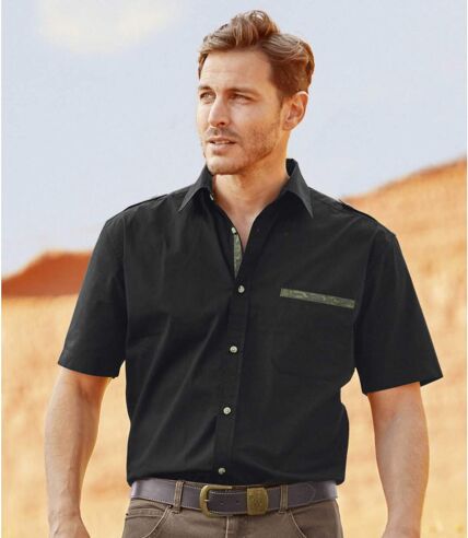 Men's Black Shirt with Camouflage Details