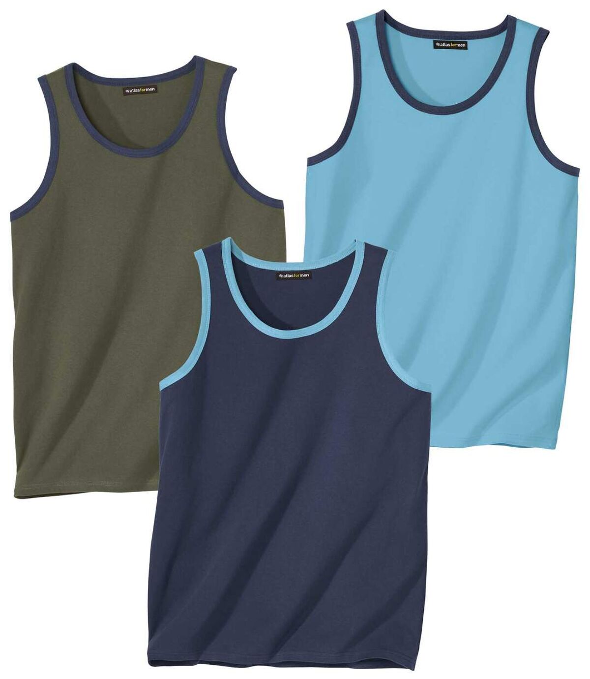 Pack of 3 Men's Summer Vests - Khaki Navy Turquoise Atlas For Men