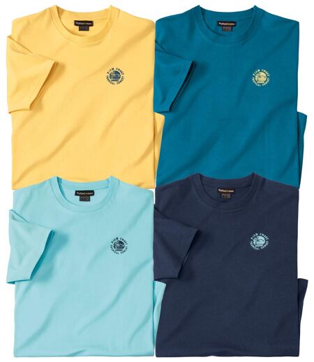 Pack of 4 Men's Plain T-shirts - Turquoise Navy Yellow Blue 