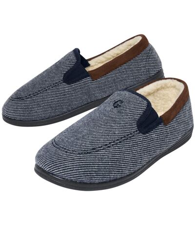 Men's Navy Sherpa-Lined Slippers