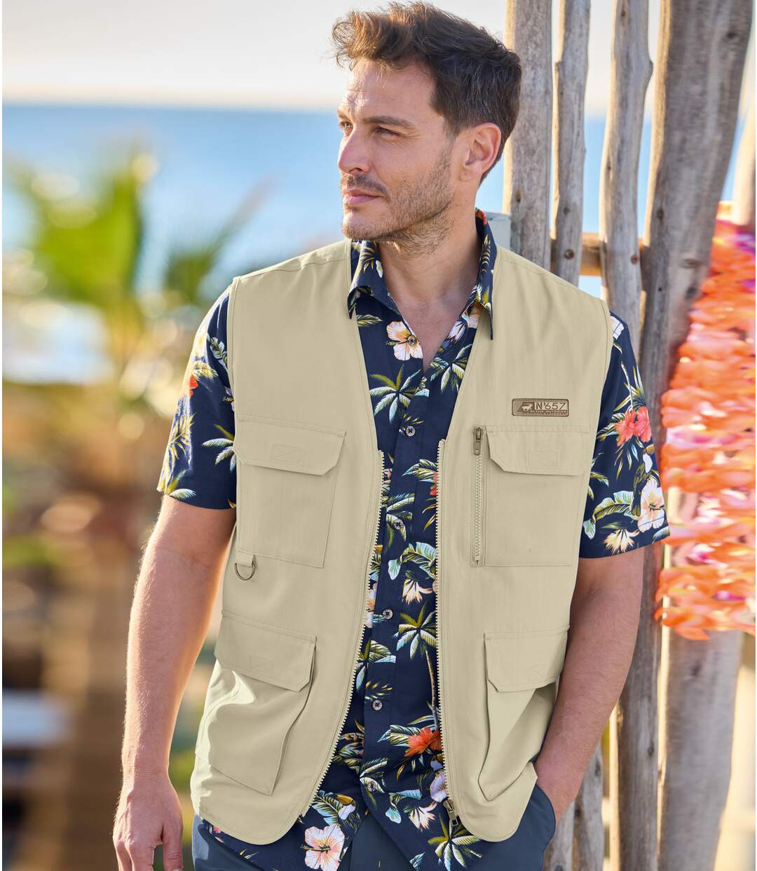 Men's Beige Multi-Pocket Gilet 