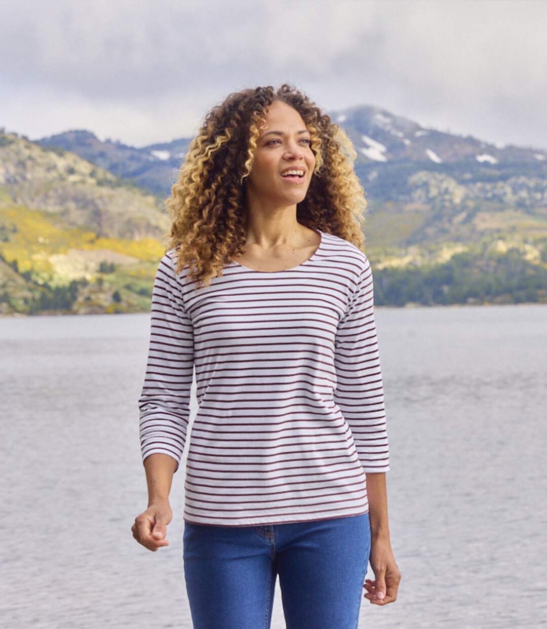 Pack of 2 Women's Striped Breton Tops - White Blue Red-4