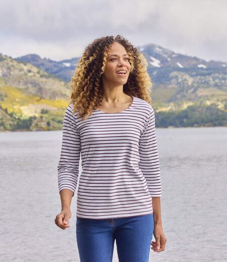 Pack of 2 Women's Striped Breton Tops - White Blue Red