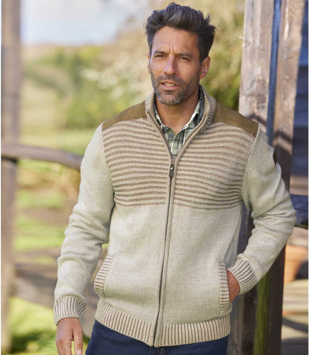 Pletený svetr na zip v autentickém stylu Atlas For Men