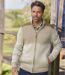 Men's Knitted Jacket - Full Zip - Beige