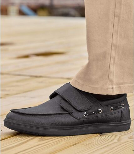 Mocassins en cuir autoagrippants homme - noir