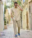 Men's Striped Textured Cotton Shirt - Ecru-3