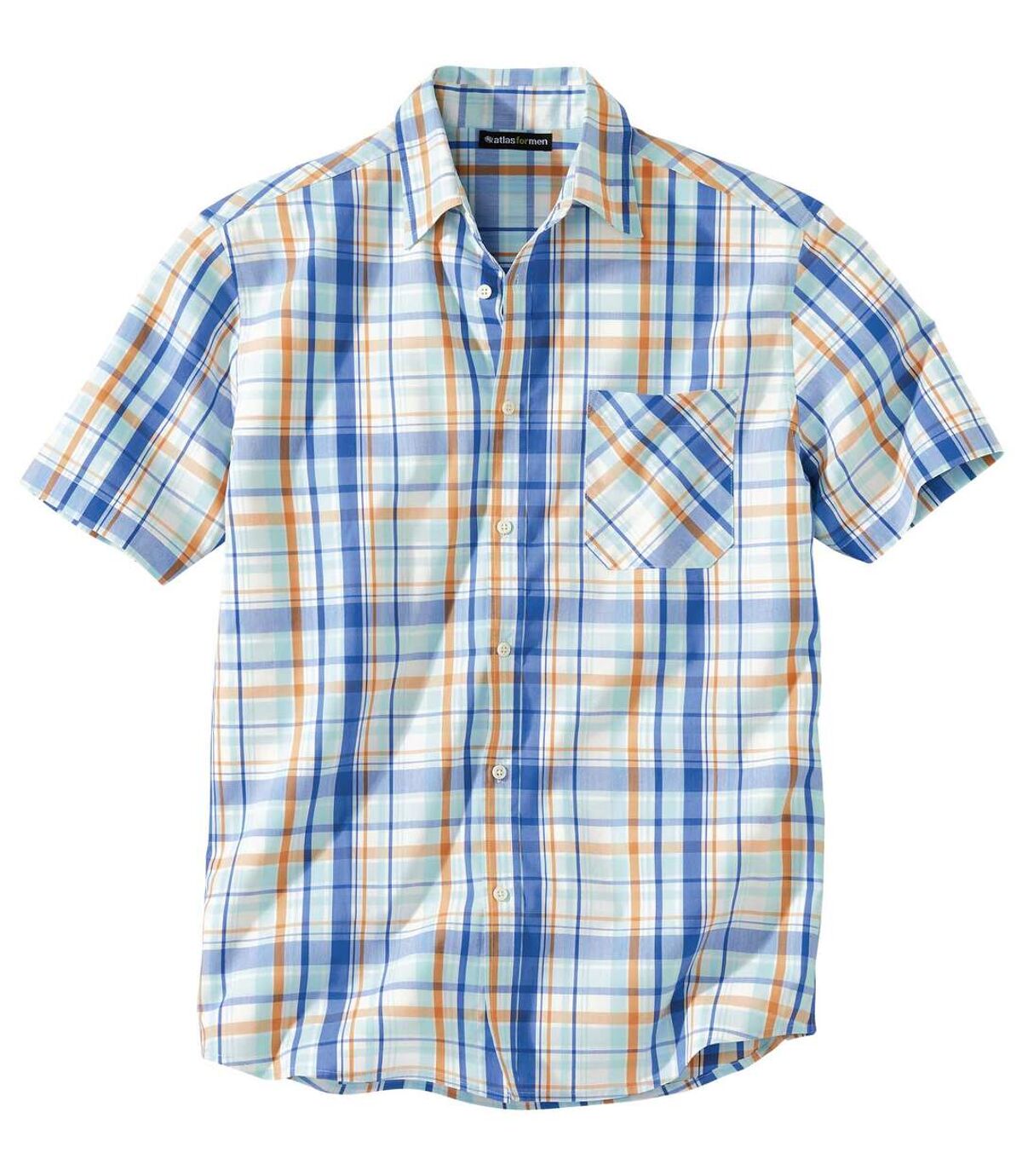 Men's Blue Stretch Checked Shirt Atlas For Men