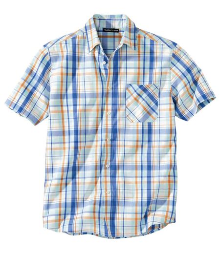 Men's Blue Stretch Checked Shirt