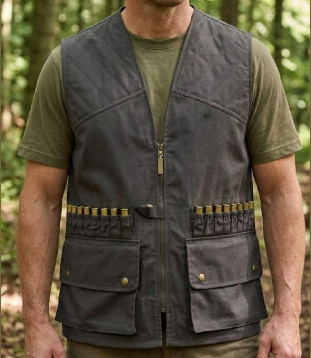 LEDERTYS LY0207 — Gilet de chasse sans manches vert : l'équipement fonctionnel à cartouchière 16 tubes-1