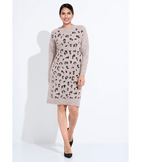 Robe pull col rond motifs animaliers en sequins