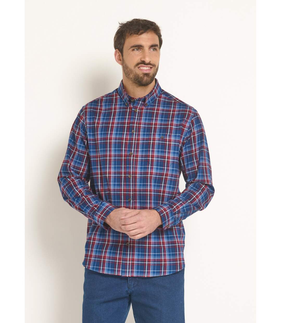 Chemise flanelle détails velours, vif-1