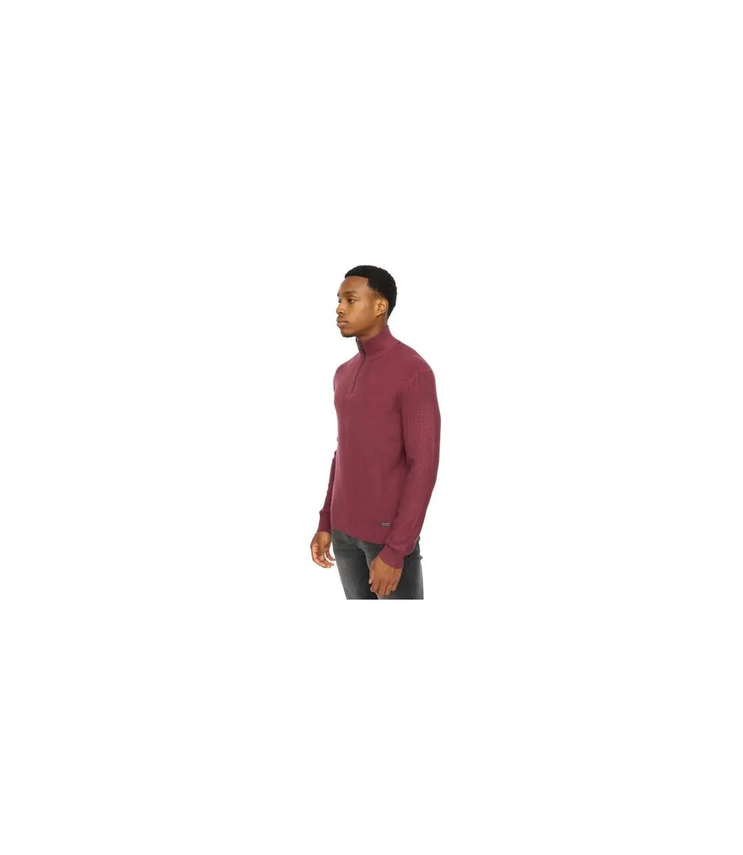 Mens Potenza Knitted Quarter Zip Jumper Raisin Duck And Cover-2